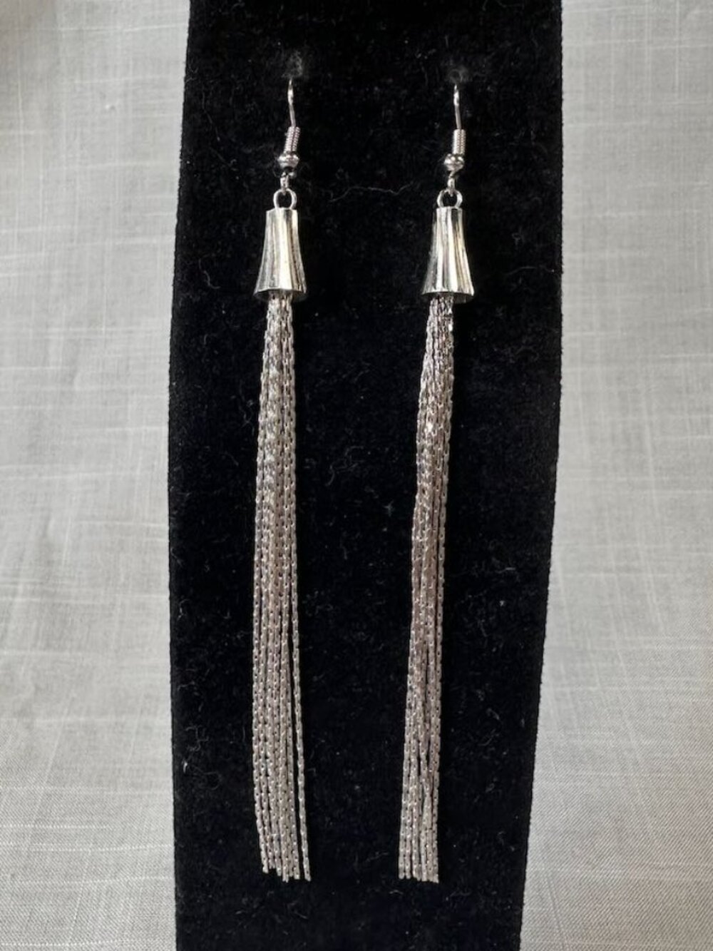 Silver Tone Long Tassel Earrings